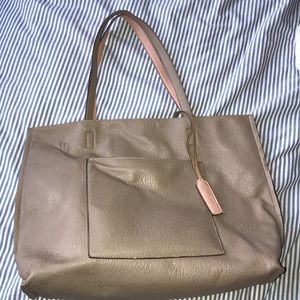 Faux Leather reversible tan and pink tote